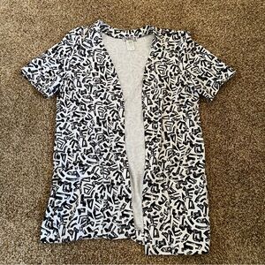 Taurus II || Vintage Open Front Short Sleeve Layering Top Abstract Print